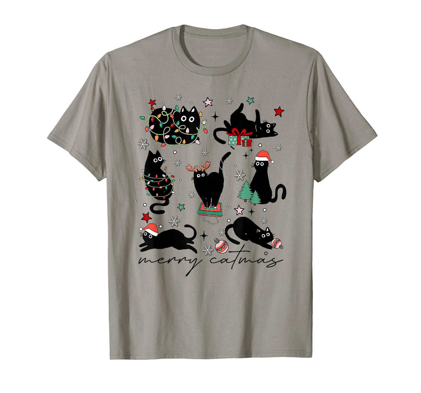 Meowy Catmas Cat Christmas Cute Kitten Cats Santa Hat Xmas T-Shirt