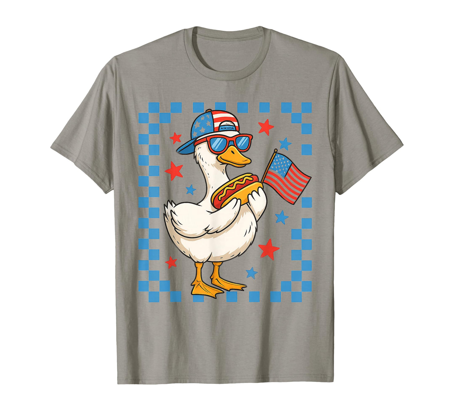 Funny Patriotic Duck USA Flag Hot Dog 4th of July Kids Boys T-Shirt
