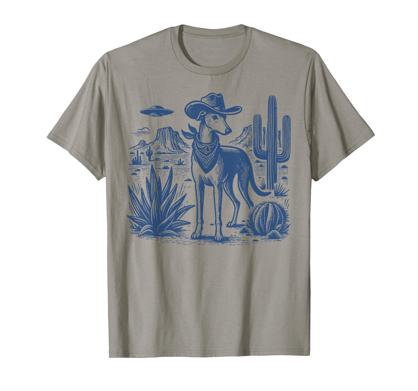 UFO Greyhound Western Alien Vintage 90s Whippet Cowboy Dog T-Shirt