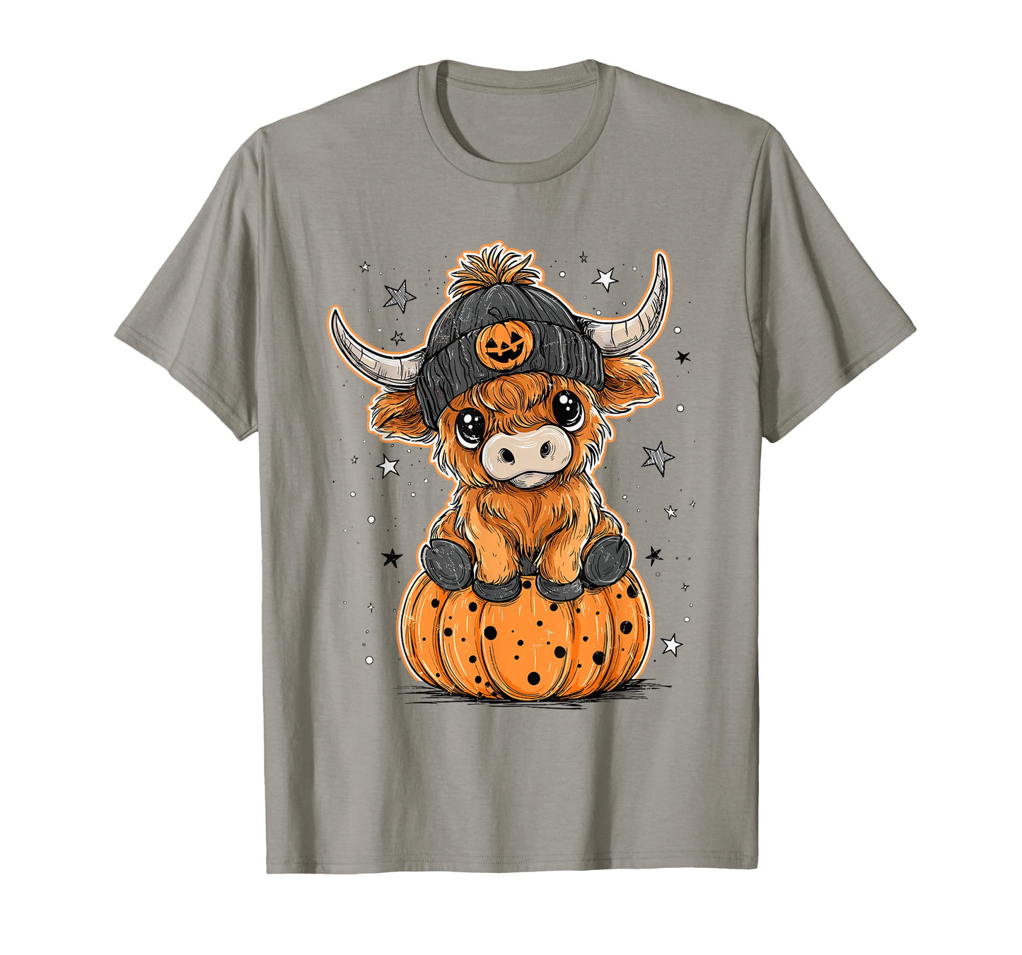 Cute Pumpkin Highland Cow Halloween Highland Cow Lover Farm T-Shirt