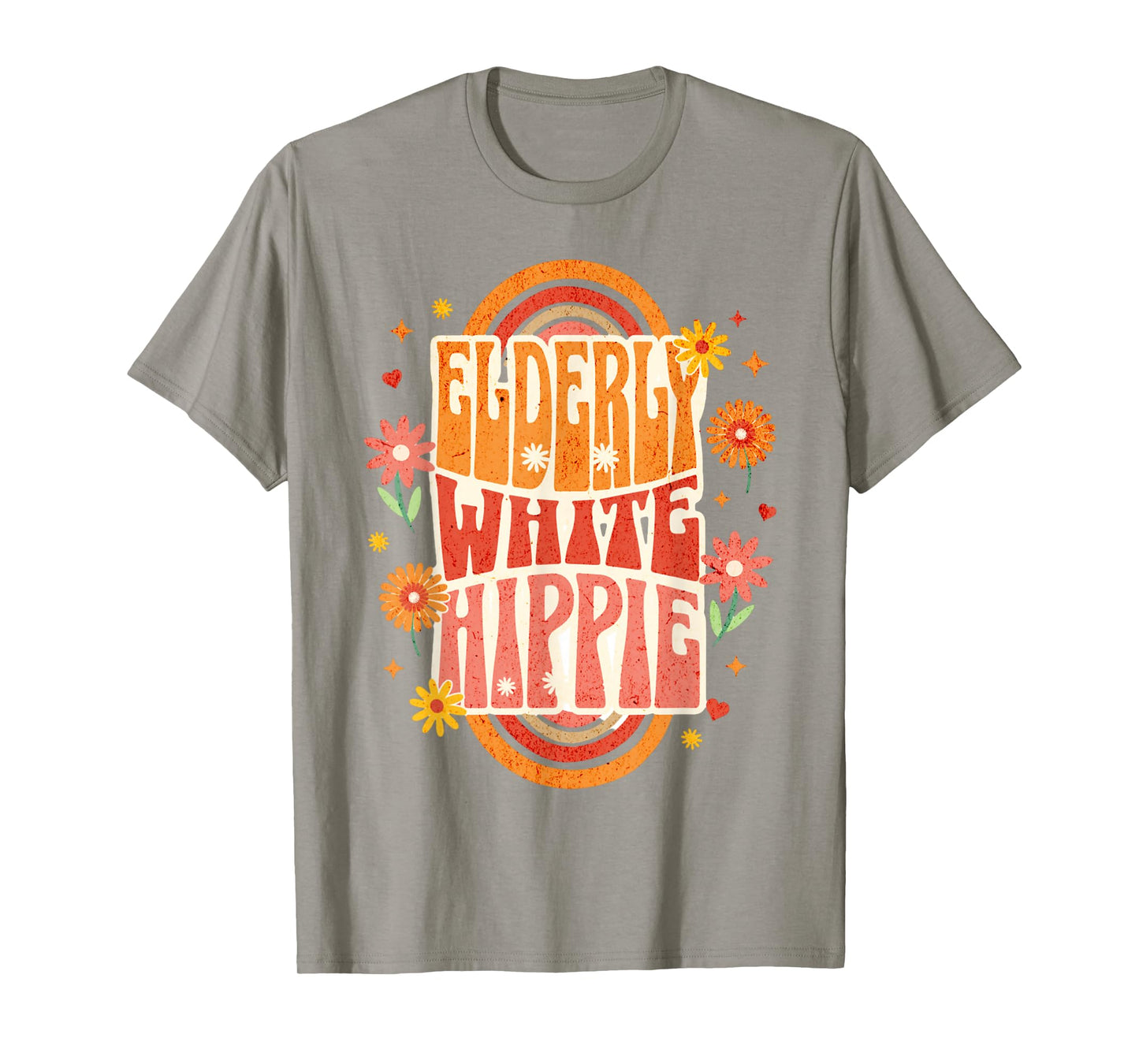 Elderly White Hippie Floral Retro Style Tee for Seniors T-Shirt