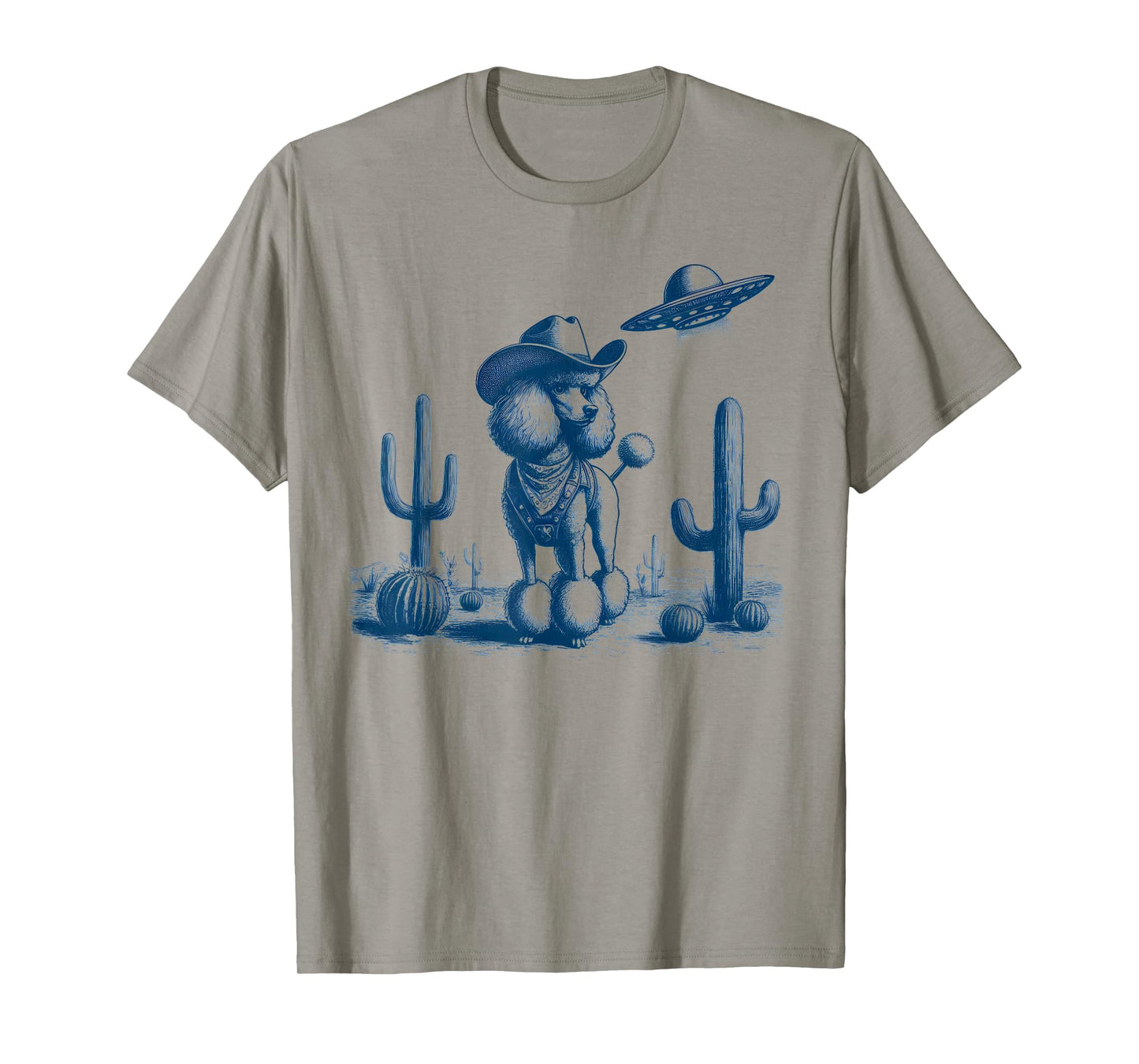 Funny Vintage Cowboy Poodle Dog UFO Desert Western Design T-Shirt