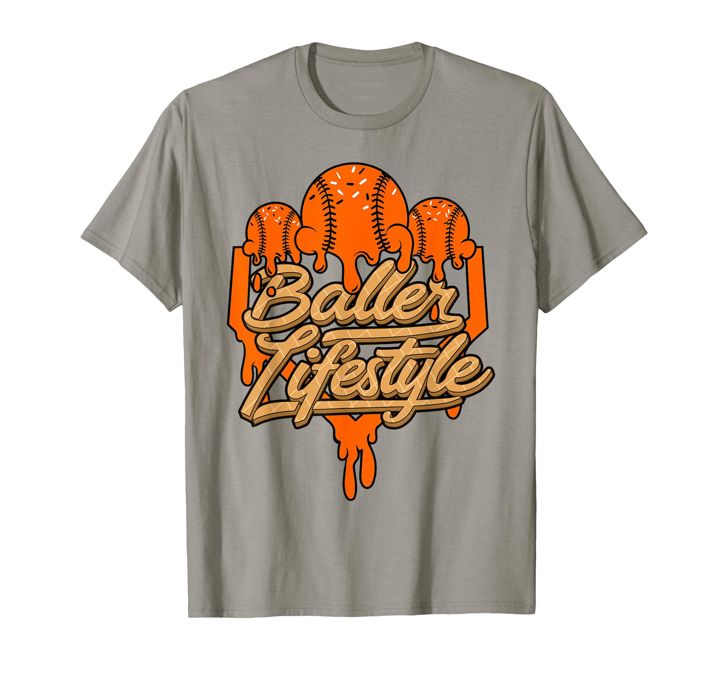Baseball Lifestyle Home Plate Orange Ice Cream Drip Men Boys T-Shirt