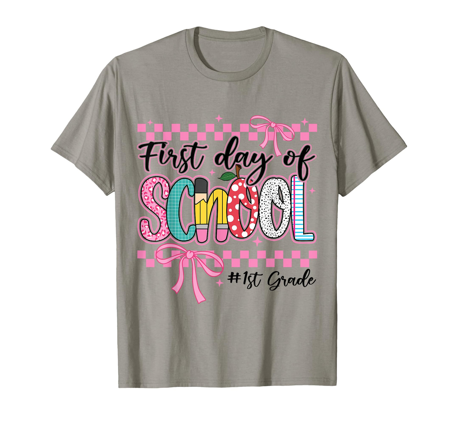 First Day of 1st Grade Kids Girl Bow Back To School Retro. T-Shirt