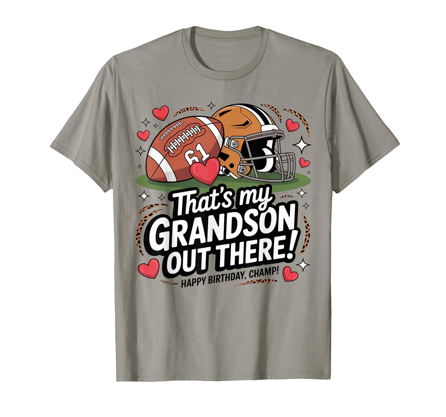 That's My Grandson Out There Football Number 61 Brown Helmet T-Shirt