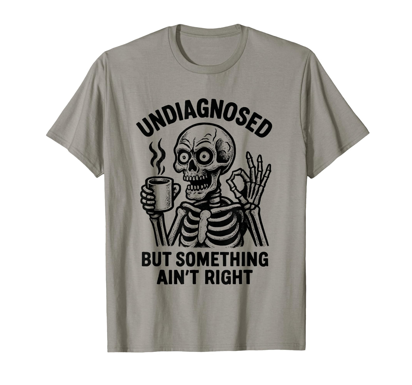 Comical Skeleton with Coffee Vintage Illustration T-Shirt