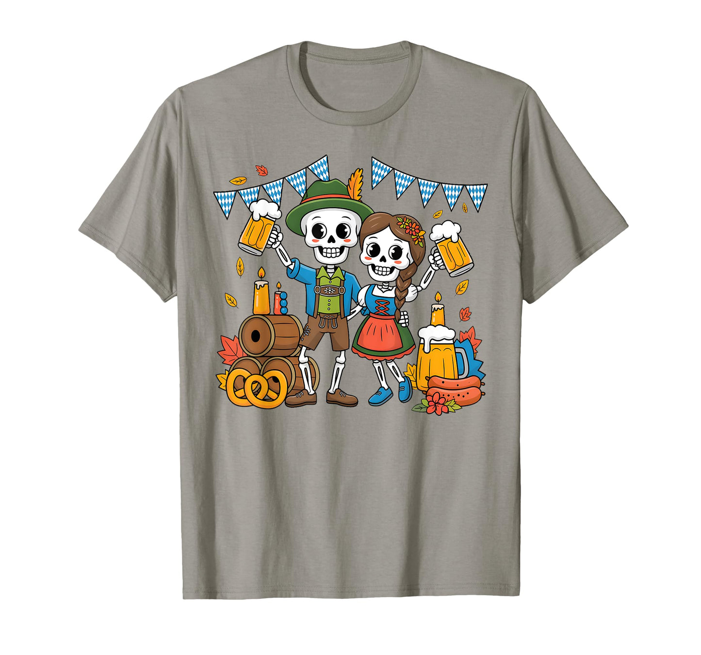 Skeleton Couple Oktoberfest Costume - Beer Pretzel Sausage T-Shirt