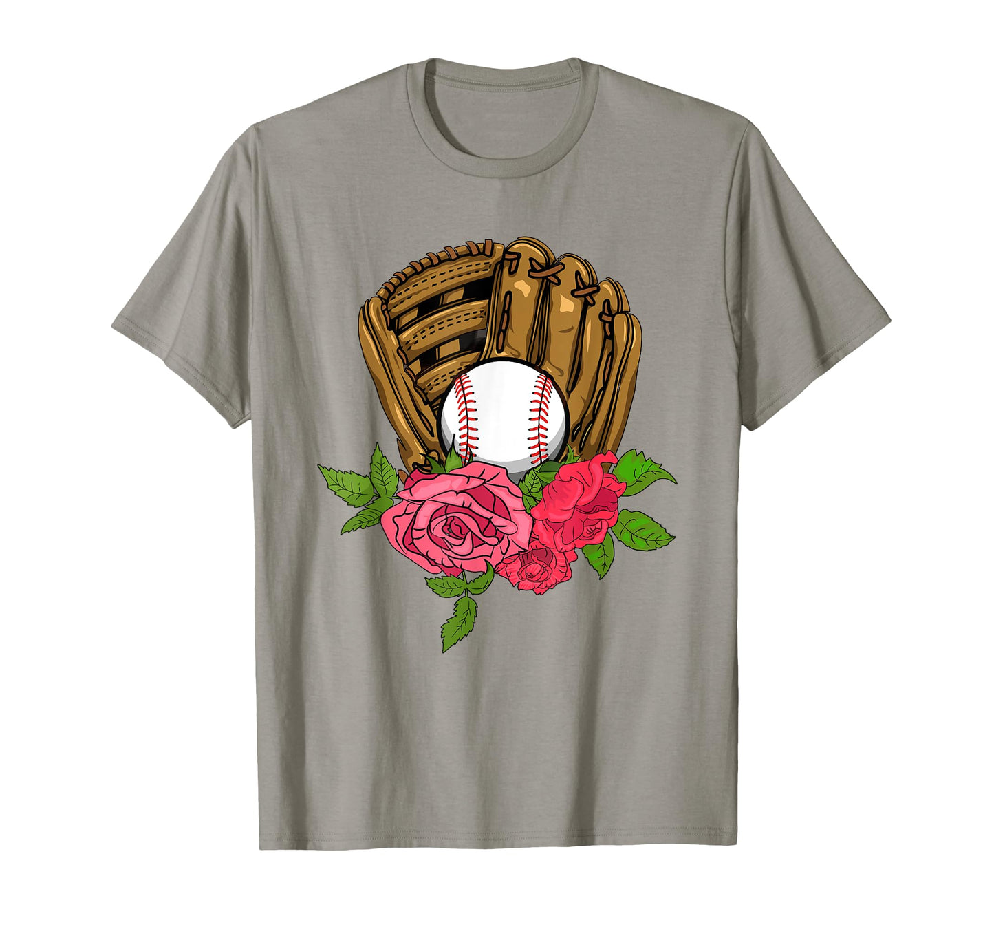Baseball Softball Floral Glove Idea for Girls Women T-Shirt
