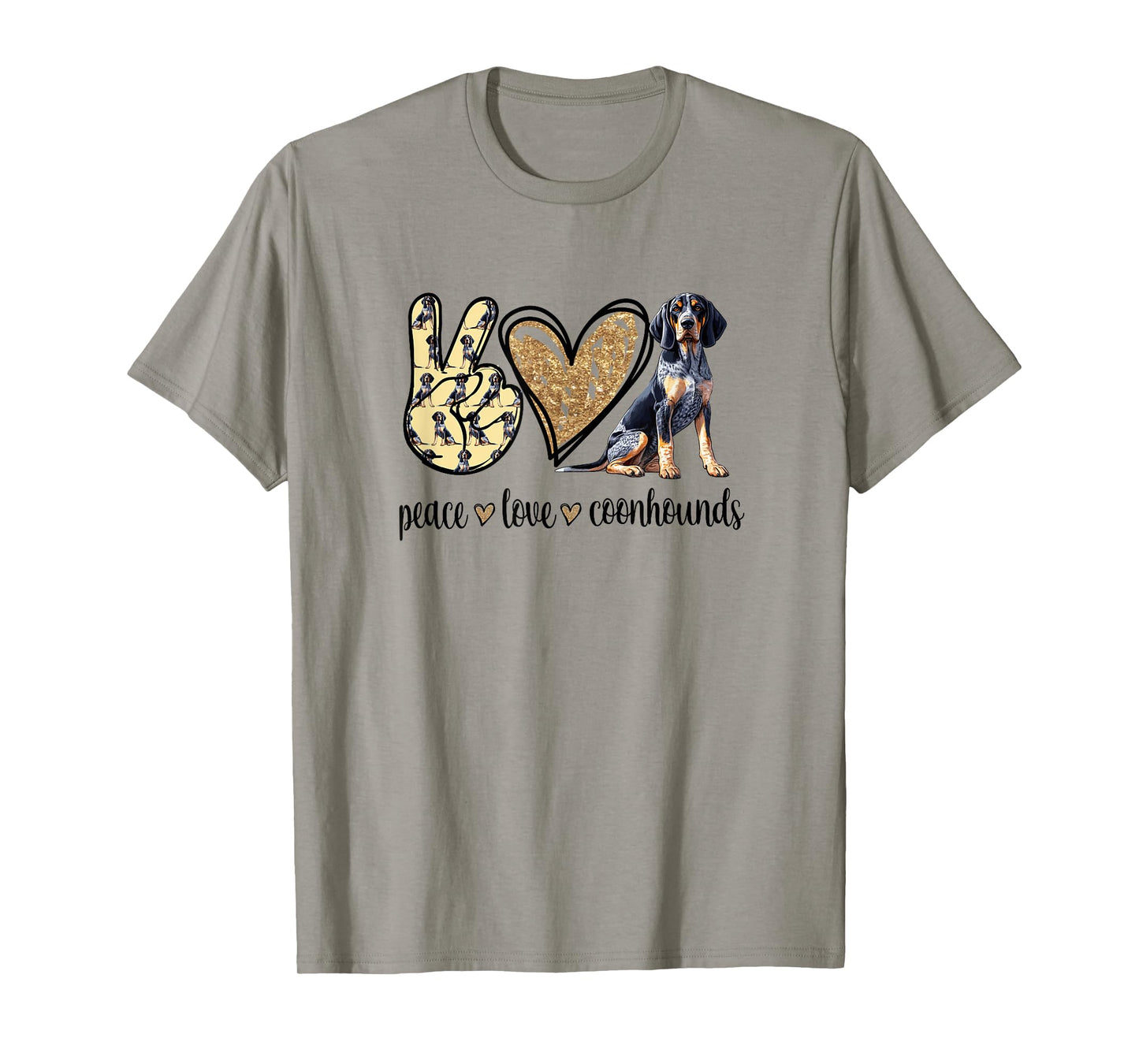Womens Girls Cute Funny Peace Love Bluetick Coonhound Lover T-Shirt