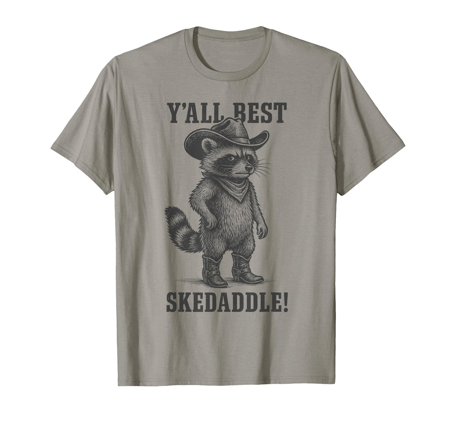 Cowboy Raccoon Y’All Best Skedaddle Funny Western Retro Fun T-Shirt