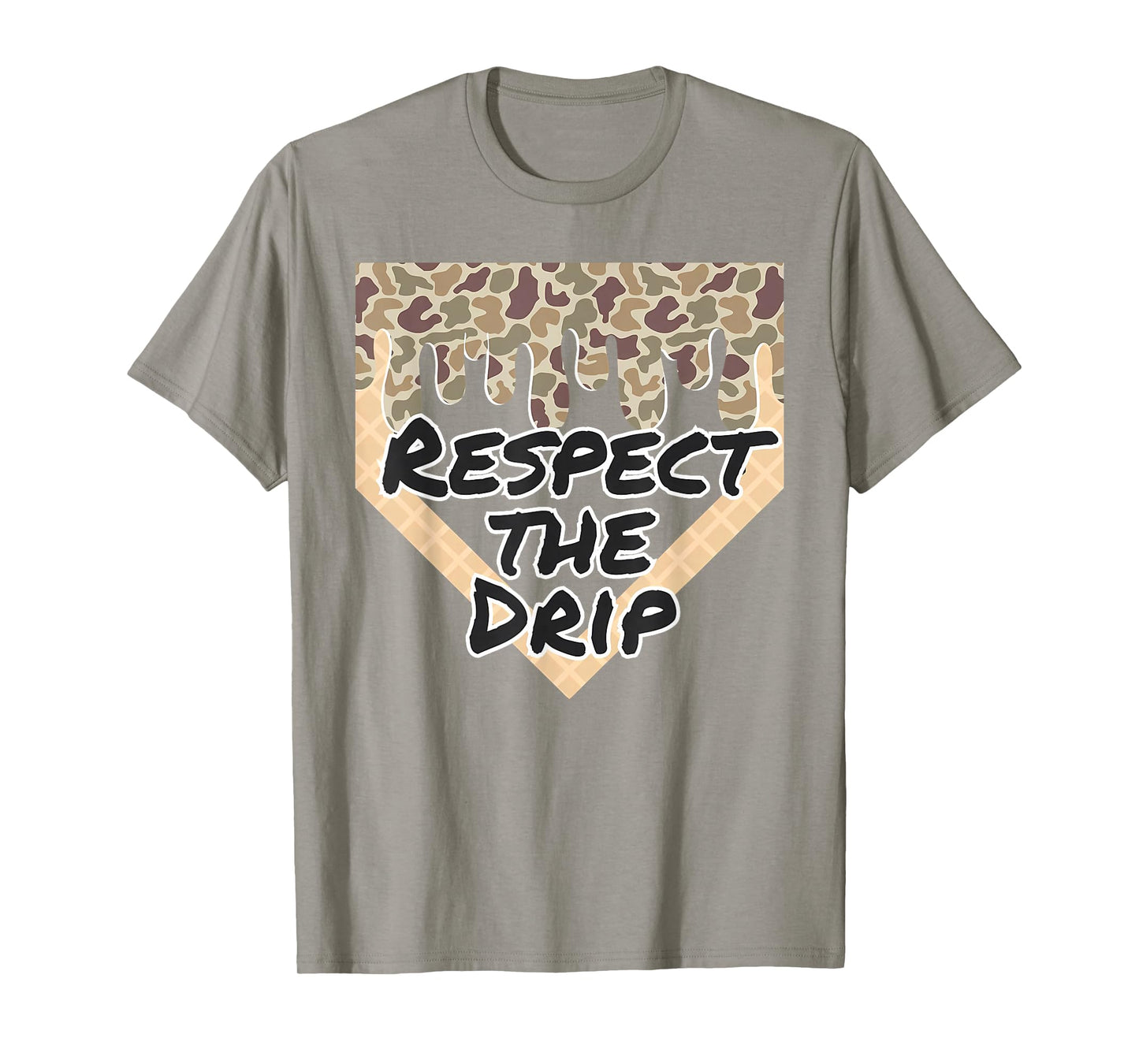 Respect The Drip Baseball Camo Home Plate Ice Cream Drip T-Shirt