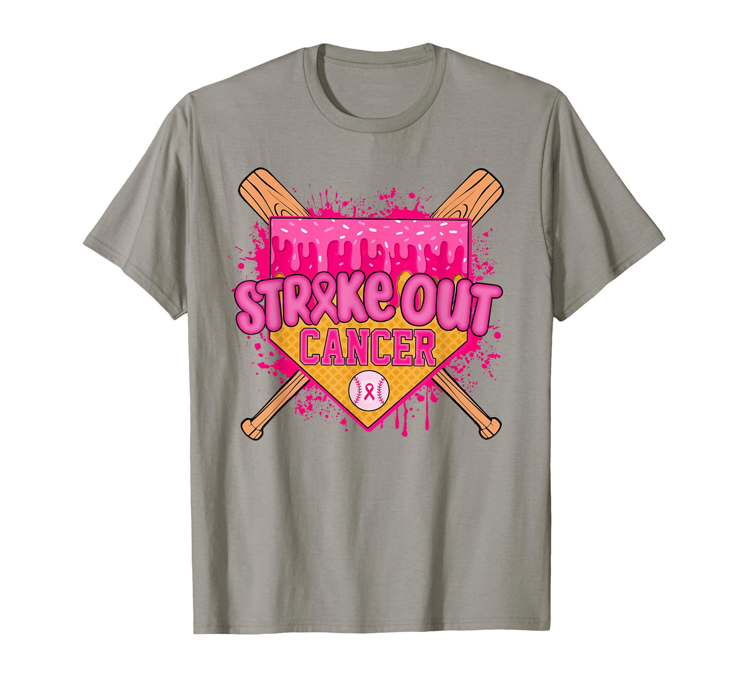 Strike Out Home Plate Baseball Ice Cream Drip Breast Cancer T-Shirt