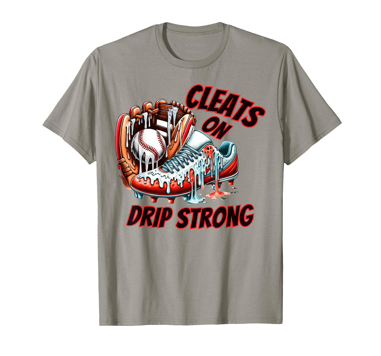 Cleats On Drip Strong Baseball Ice Cream Drip Men Women Kids T-Shirt