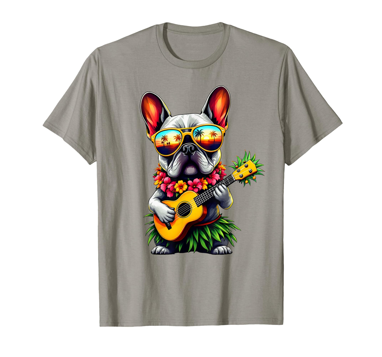 Hawaiian French Bulldog & Pineapple Ukulele Summer Vacation T-Shirt
