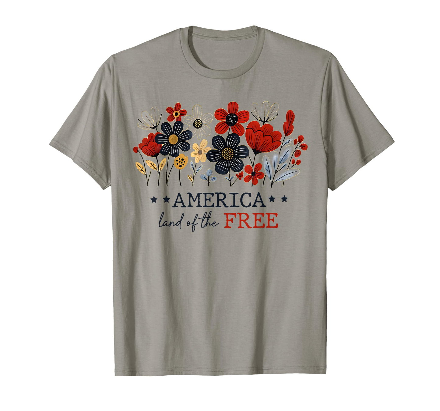 Boho Floral America Land Of The Free 4th Of July Womens T-Shirt