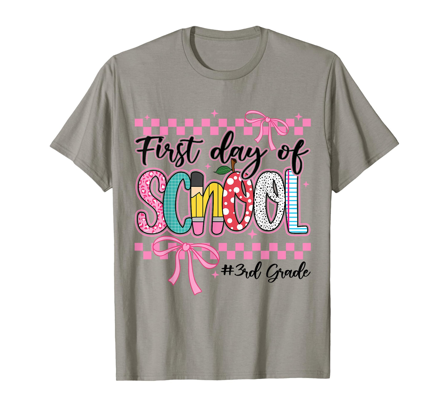 First Day of 3rd Grade Kids Girl Bow Back To School Retro. T-Shirt