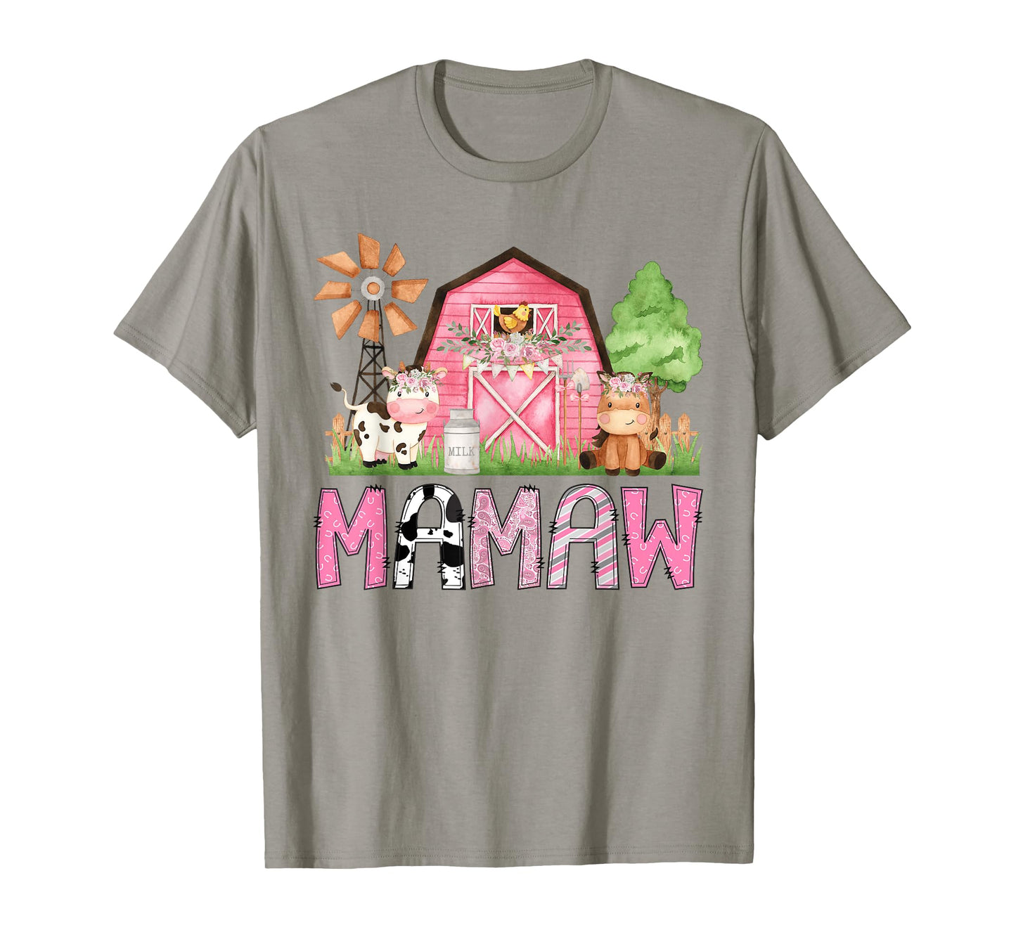 Mamaw Pink Farm Animal Birthday Kids Matching Family T-Shirt