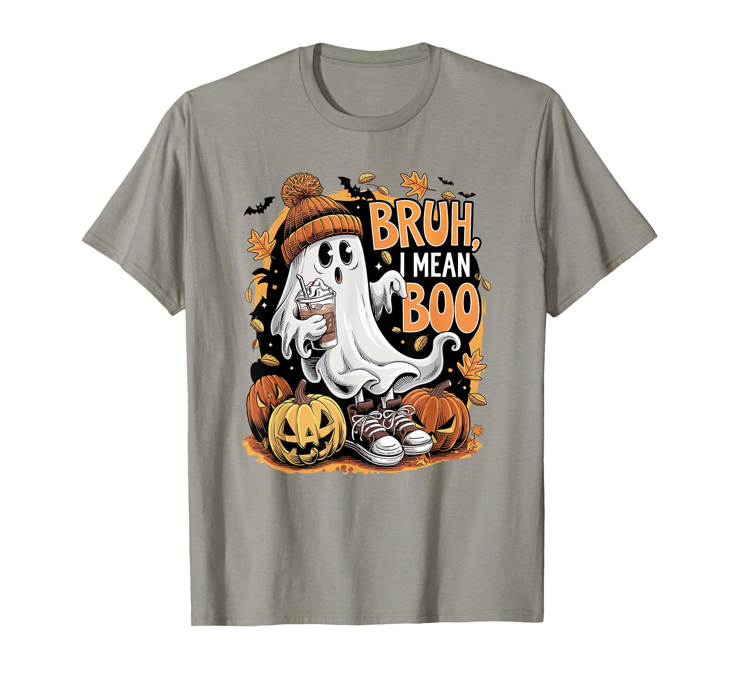 Bruh Ghost I Mean Boo Halloween Ghost Drinking Latte Coffee T-Shirt