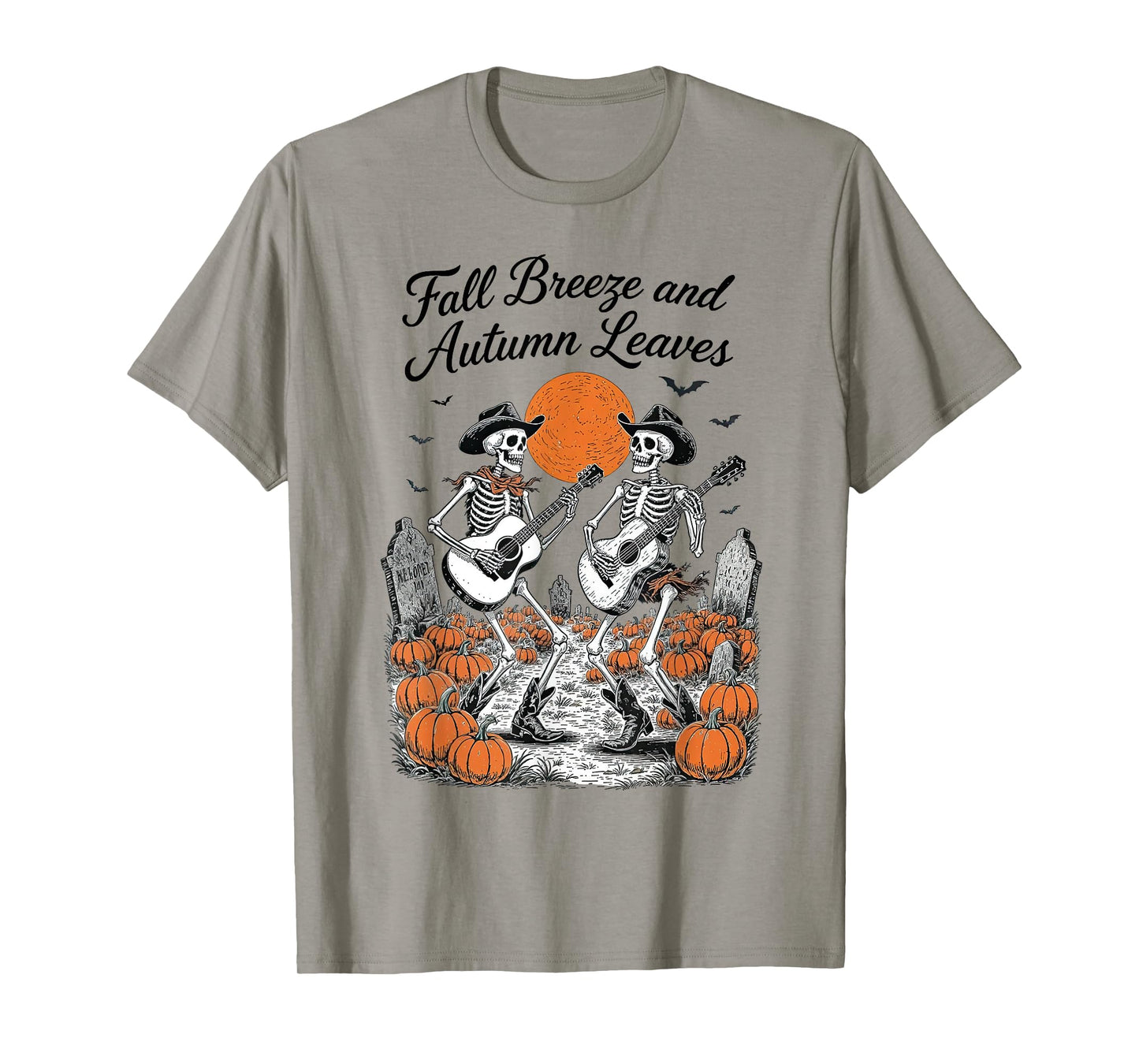 Fall Breeze and Autumn Leaves Spooky Skeleton Fall Halloween T-Shirt
