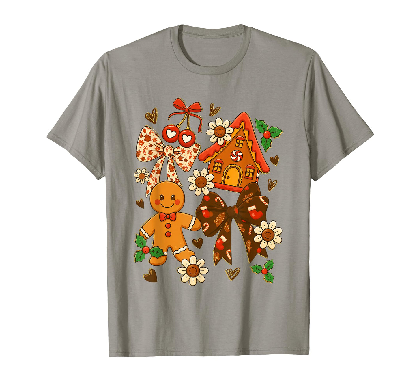 Cute Coquette Bow Gingerbread House Cookie Christmas Holiday T-Shirt