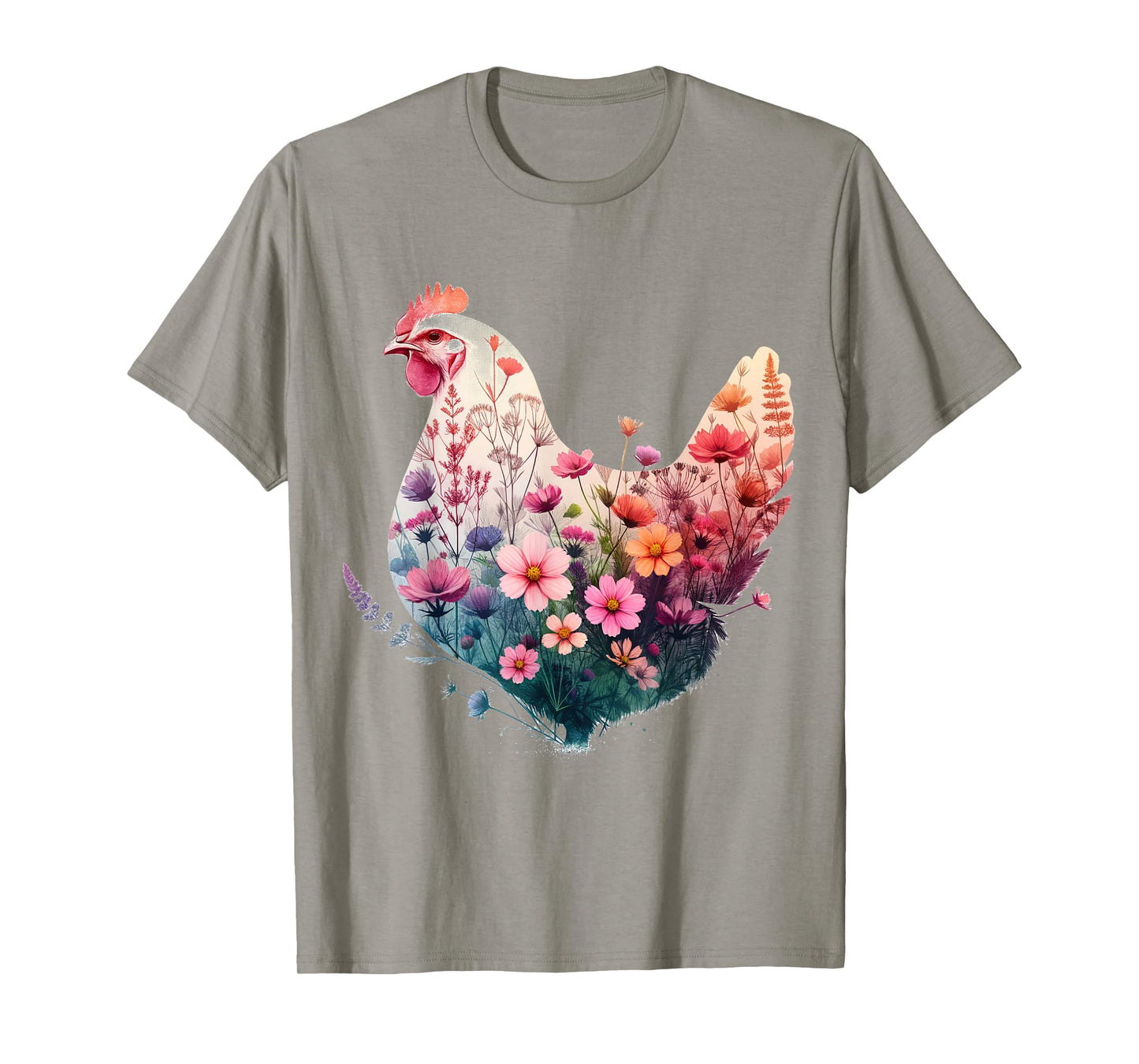 Chicken Floral Art Graphic Women Farm Chicken Lover Colorful T-Shirt