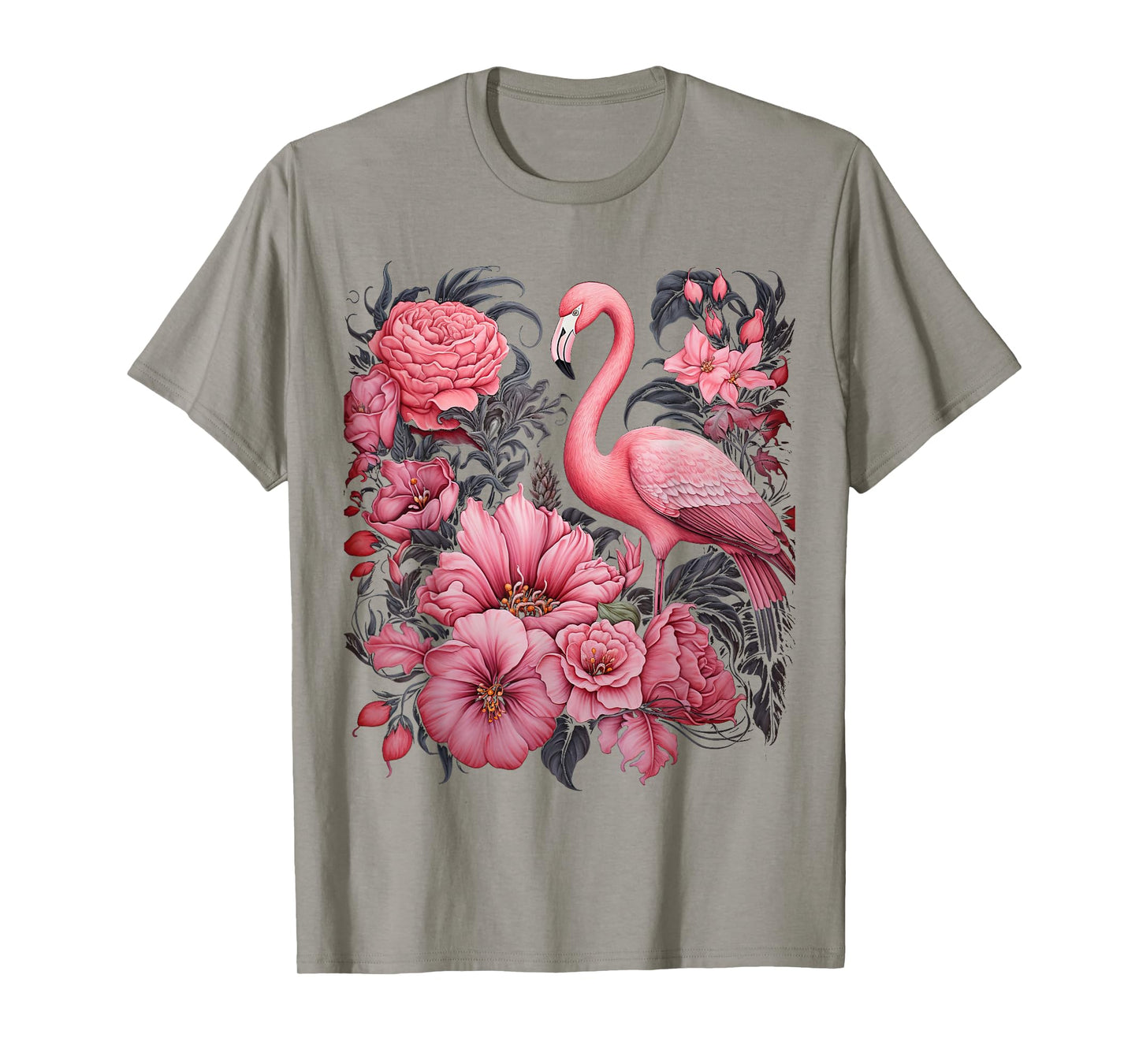 Flamingo and Flowers Floral Flamingos pink T-Shirt