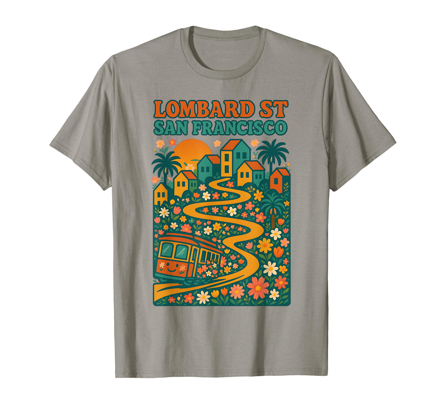 Lombard Street San Francisco Cable Car Cute Floral Vintage T-Shirt
