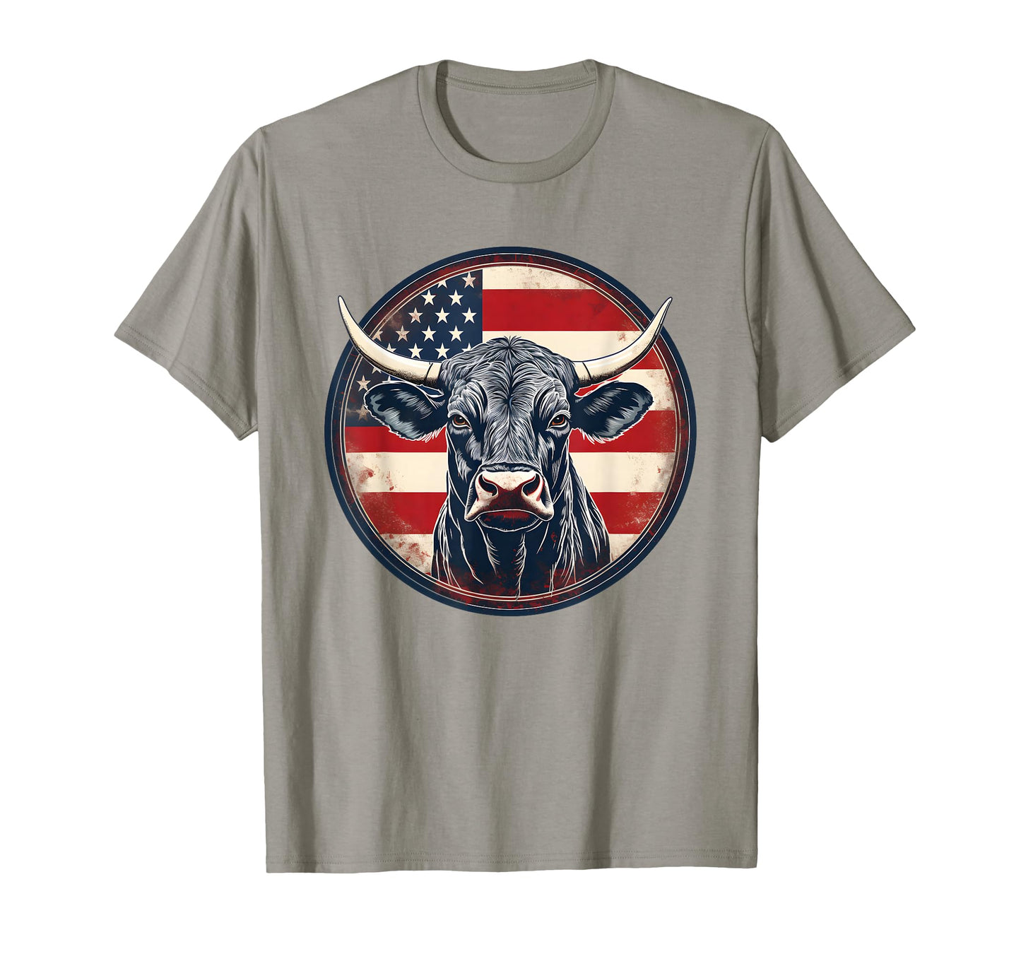 Bull American Flag Rodeo Distressed Cowboy Red Western T-Shirt