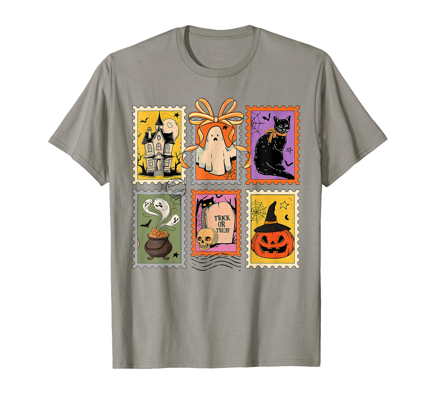 Funny Halloween Cat Ghost Stamp Spooky For Women Kids T-Shirt