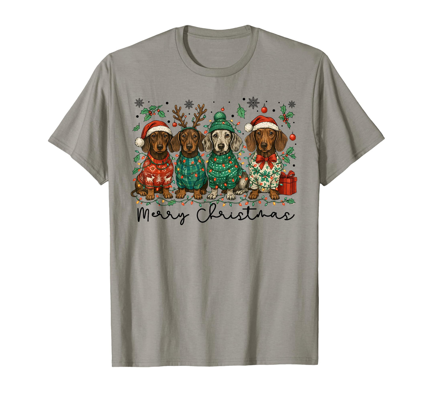 Merry Christmas Dachshund Dog Retro Xmas Puppy Men Women Kid T-Shirt