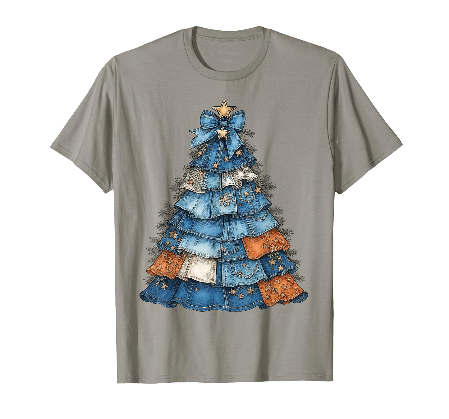 Denim Country Christmas Tree Star Rustic Country Western T-Shirt