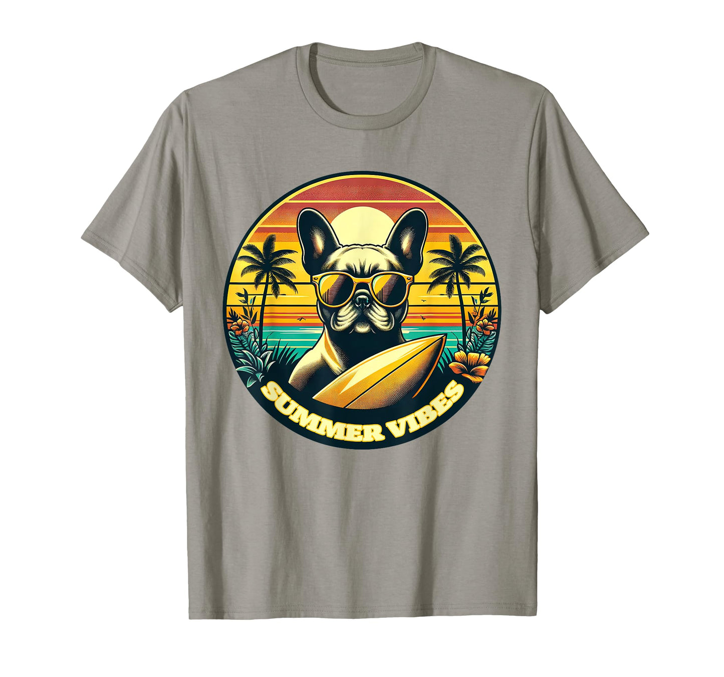 Summer Vibes French Bulldog, Retro Summer Vacation Beach T-Shirt