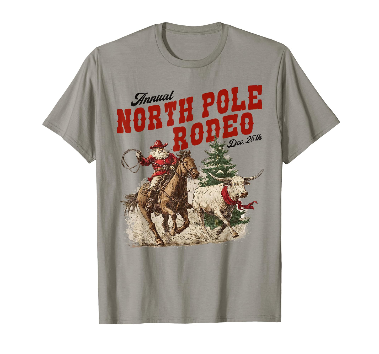 Retro Annual North Pole Rodeo Santa Western Cowboy Christmas T-Shirt