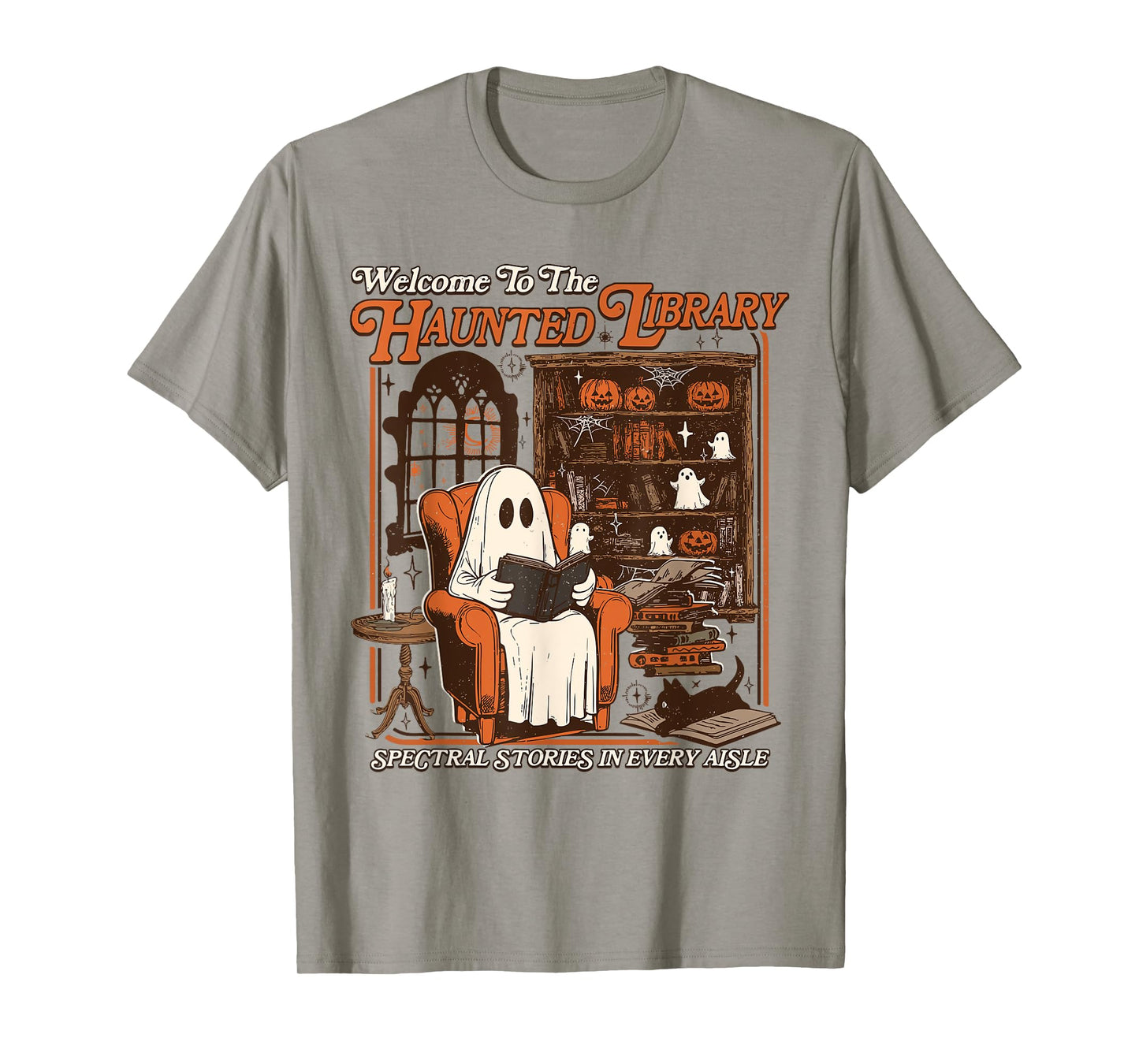 Halloween Funny Ghost Welcome To The Haunted Library T-Shirt