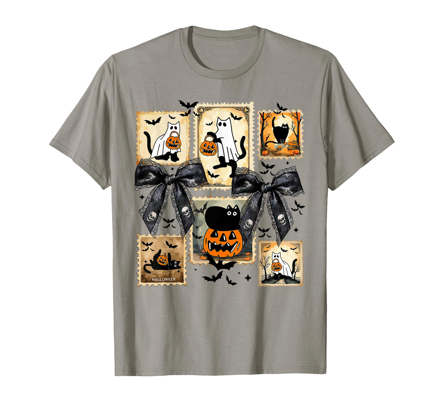 Cute Black Cats in Ghost Costume Women and Men Halloween T-Shirt