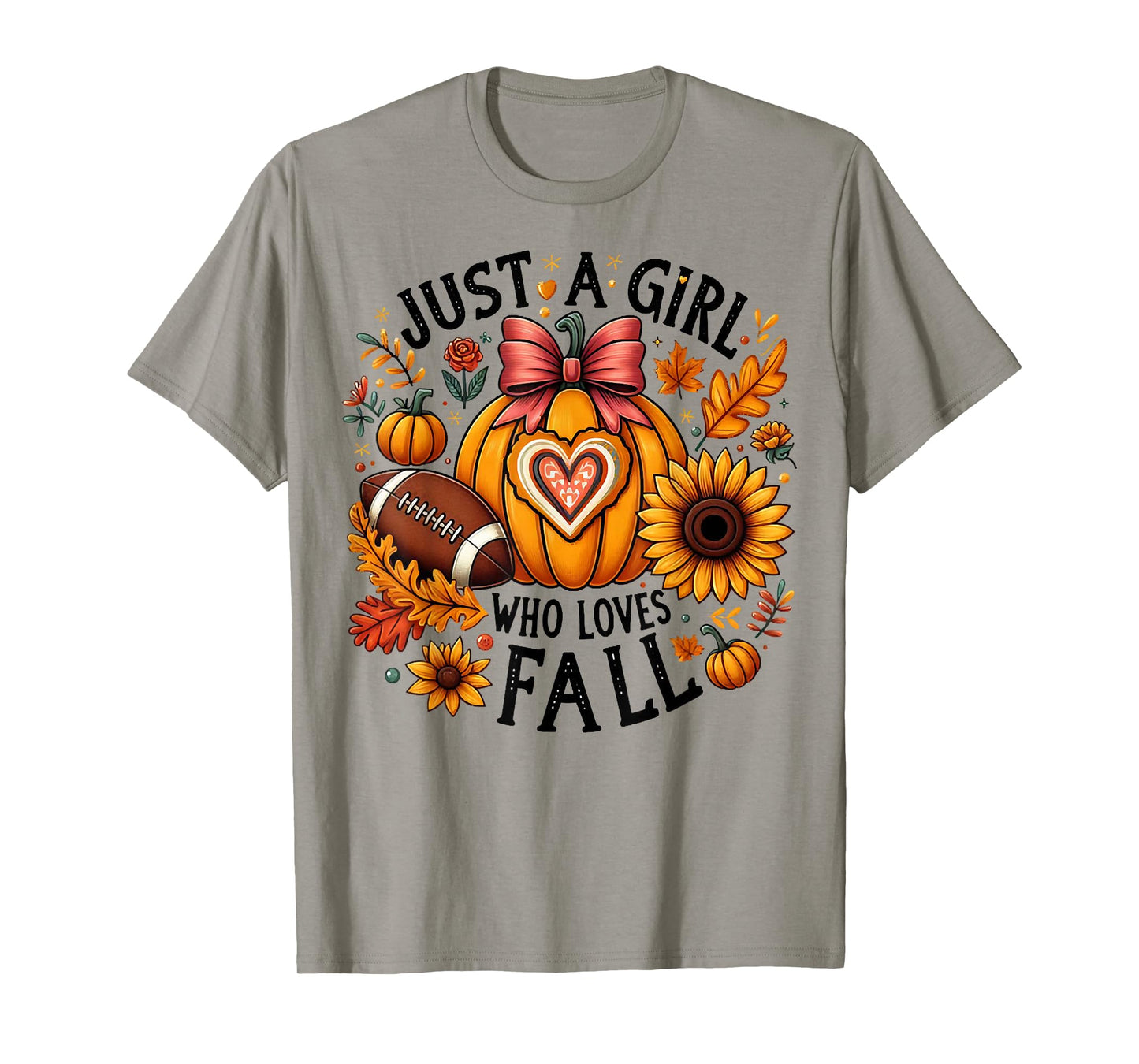 Just A Girl Who Loves Fall, Pumpkin Football And Sunflower T-Shirt