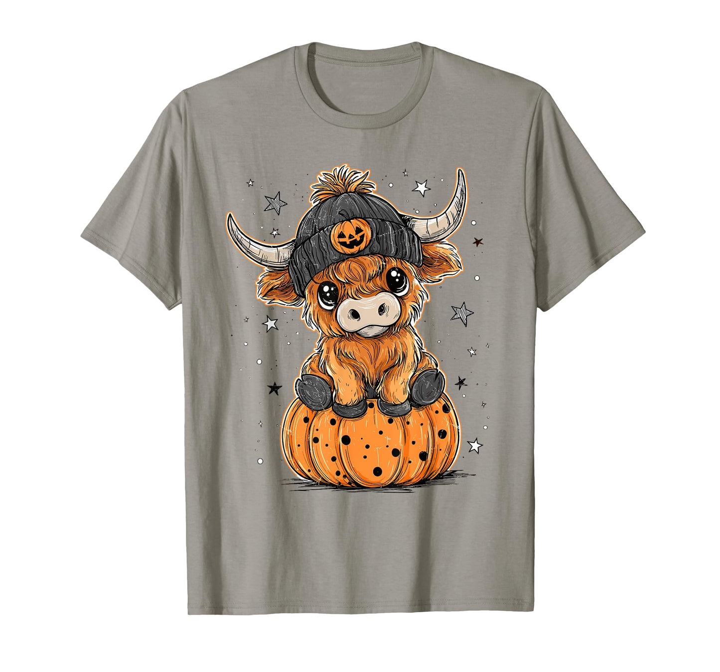 Cute Pumpkin Highland Cow Halloween Cow Lover Men Women Kids T-Shirt