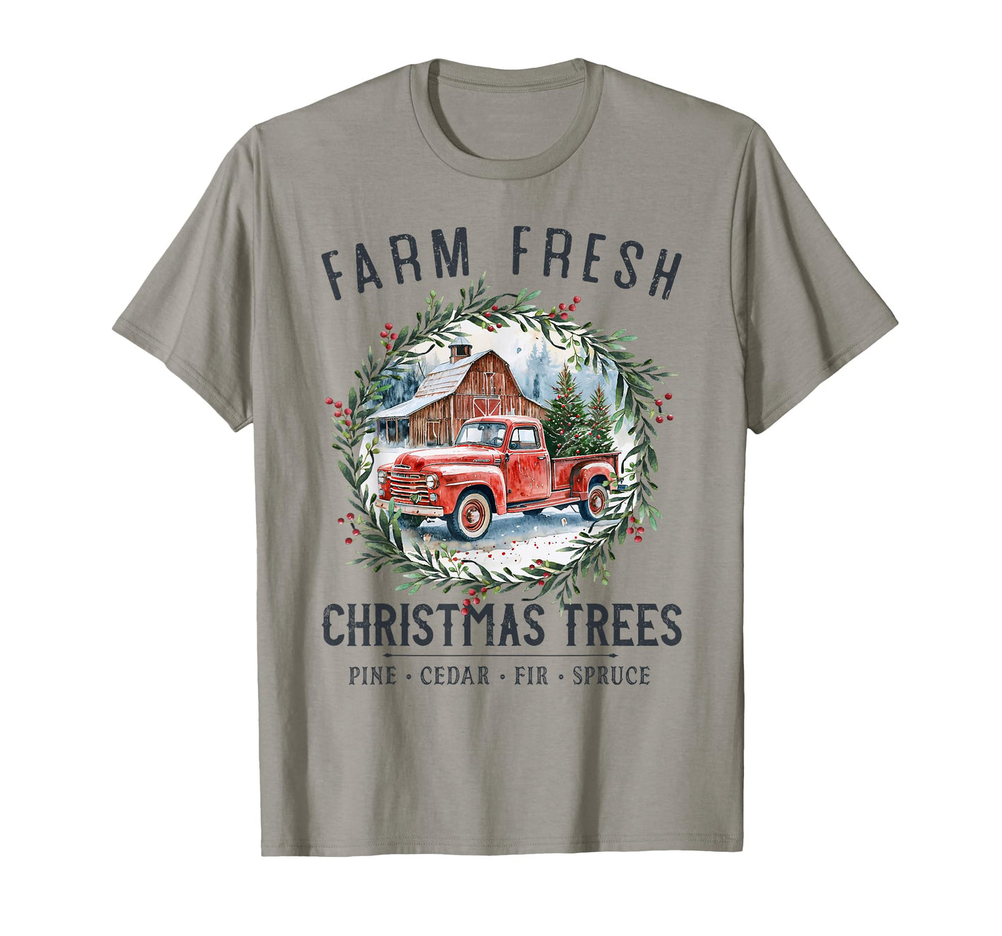 Farm Fresh Christmas Trees Vintage Red Truck and Barn T-Shirt