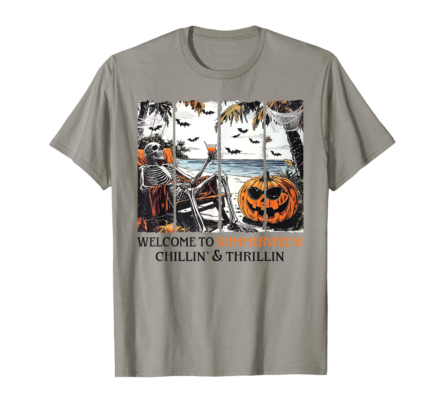 Summerween Skeleton Beach Party Halloween Summer Vibes Funny T-Shirt