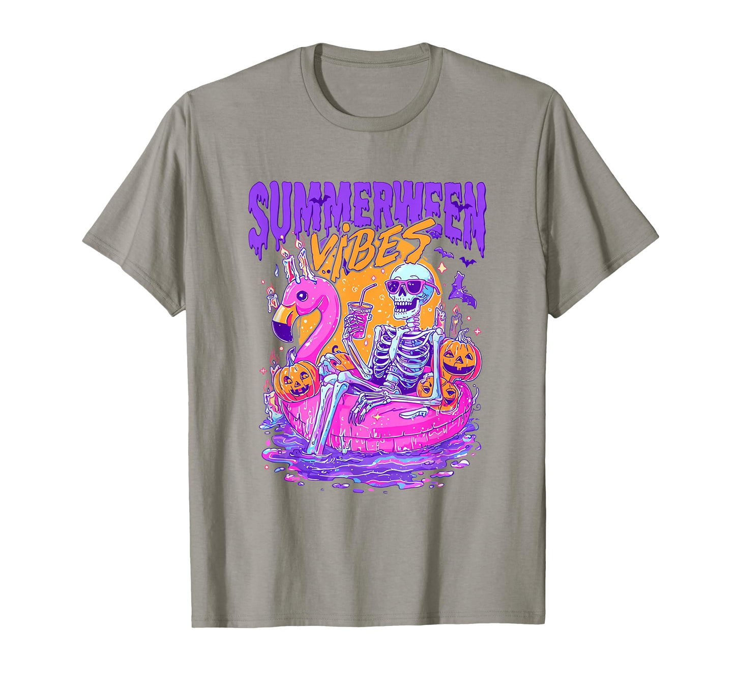 Summerween Skeleton Spooky Summer Beach Skelly Halloween T-Shirt