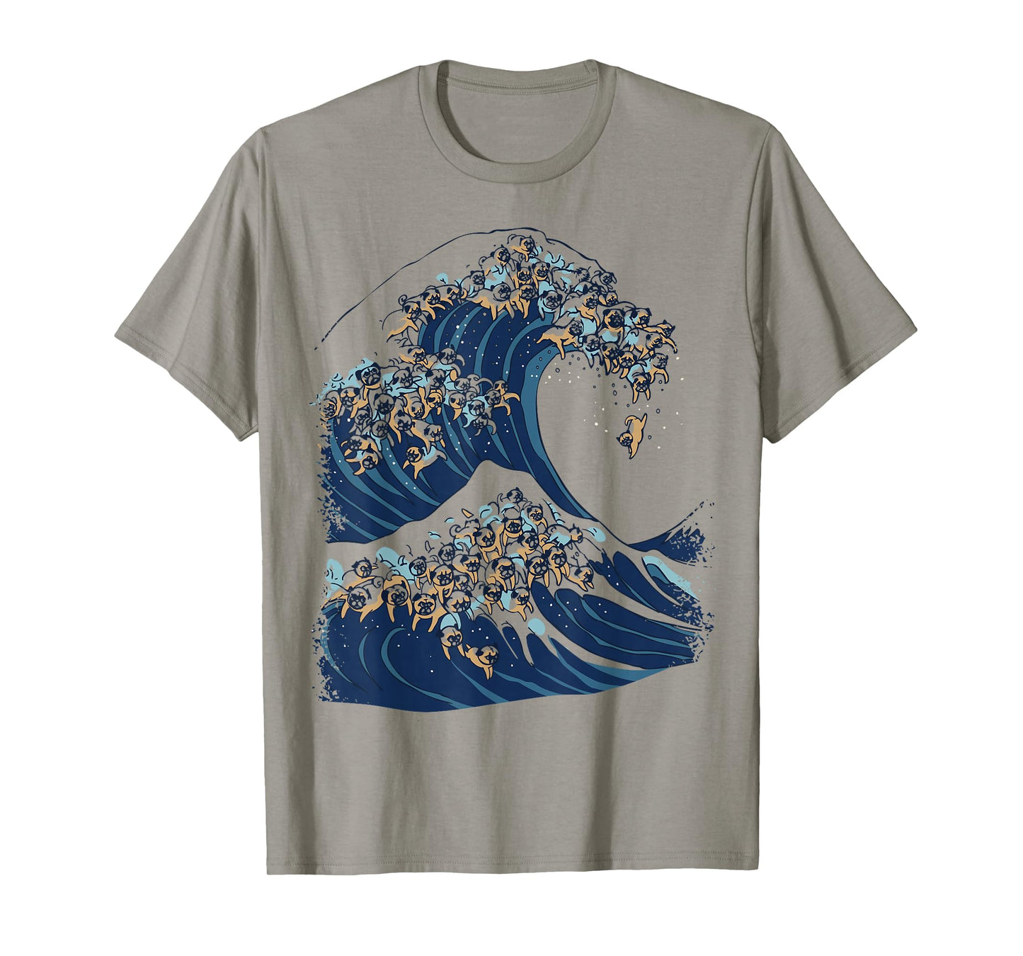 The Great Wave of Pugs Funny T- Shirt by Huebucket T-Shirt
