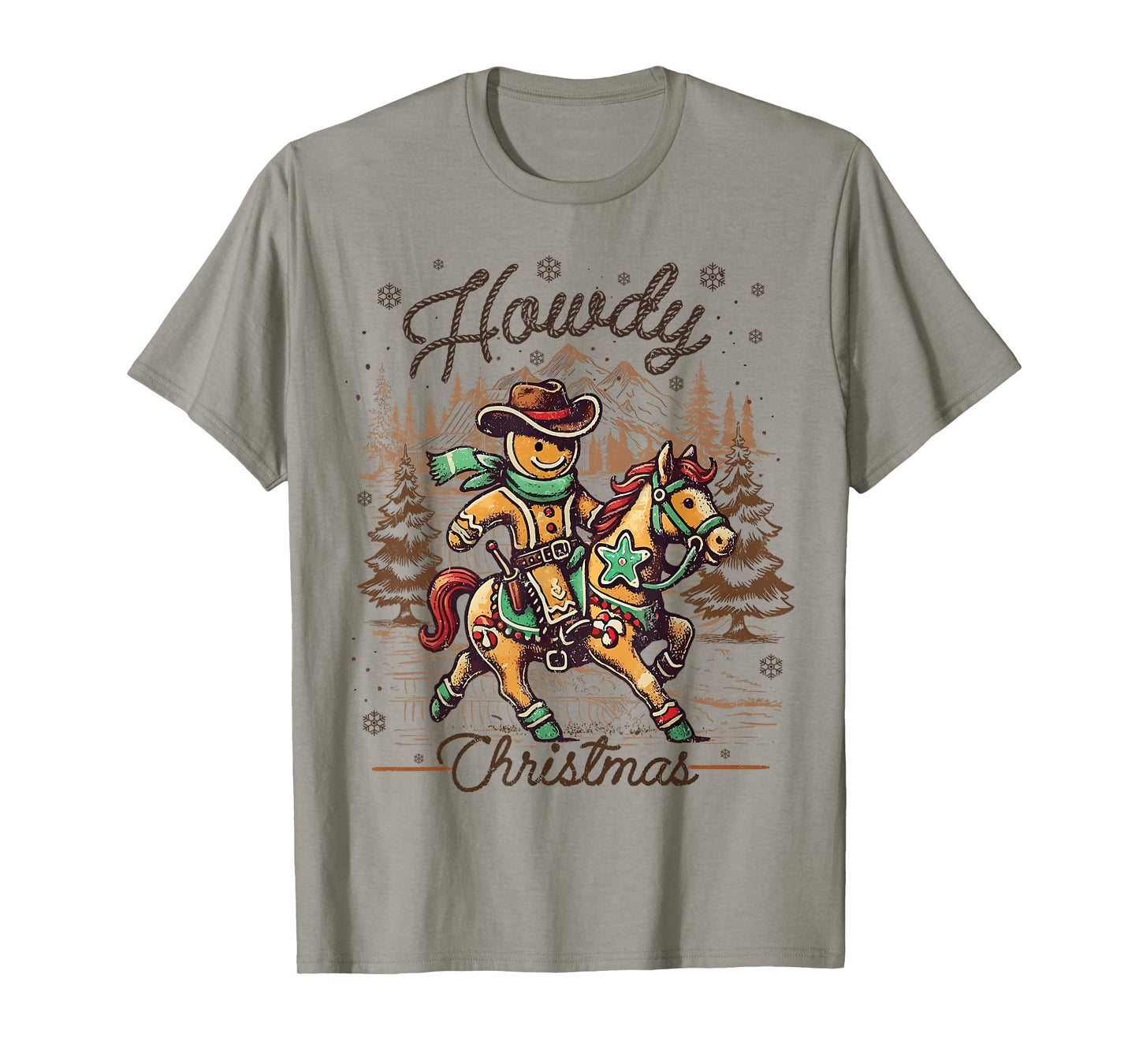 Howdy Christmas Gingerbread Cowboy Ride Horse Western Xmas T-Shirt