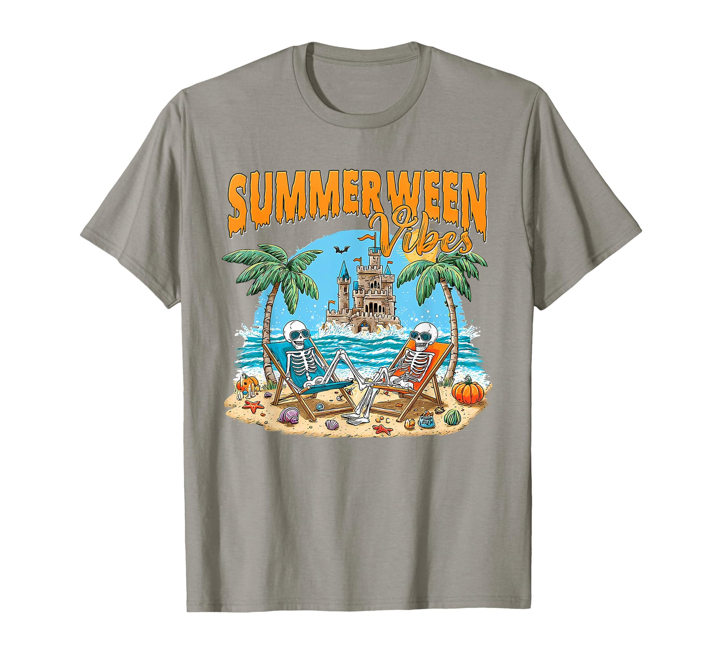 Summerween Skeleton Beach Party Halloween Vibes Summertime T-Shirt