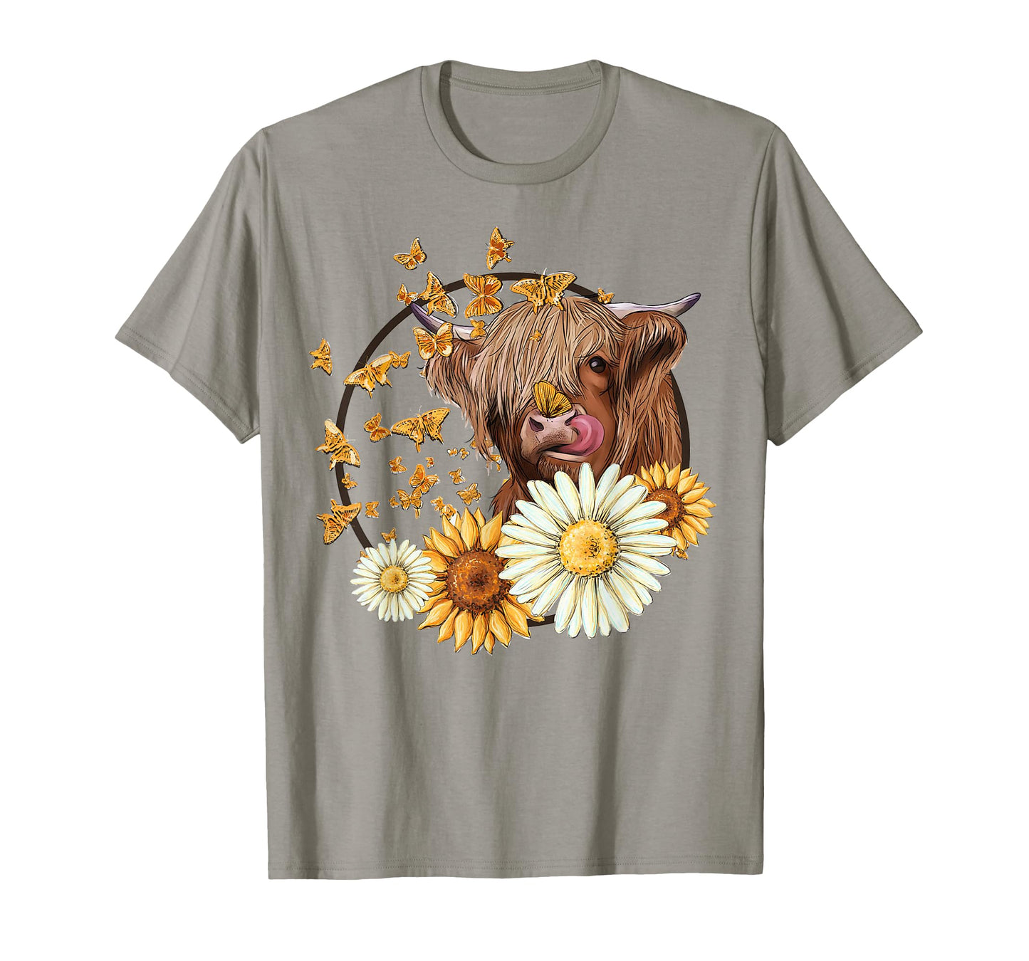 Highland Cow With Sunflower Daisies Butterflies Farm Western T-Shirt