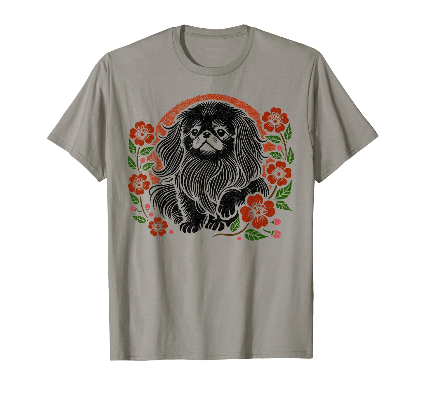 Pekingese Dog Retro Japanese Cherry Blossoms Cute Floral T-Shirt