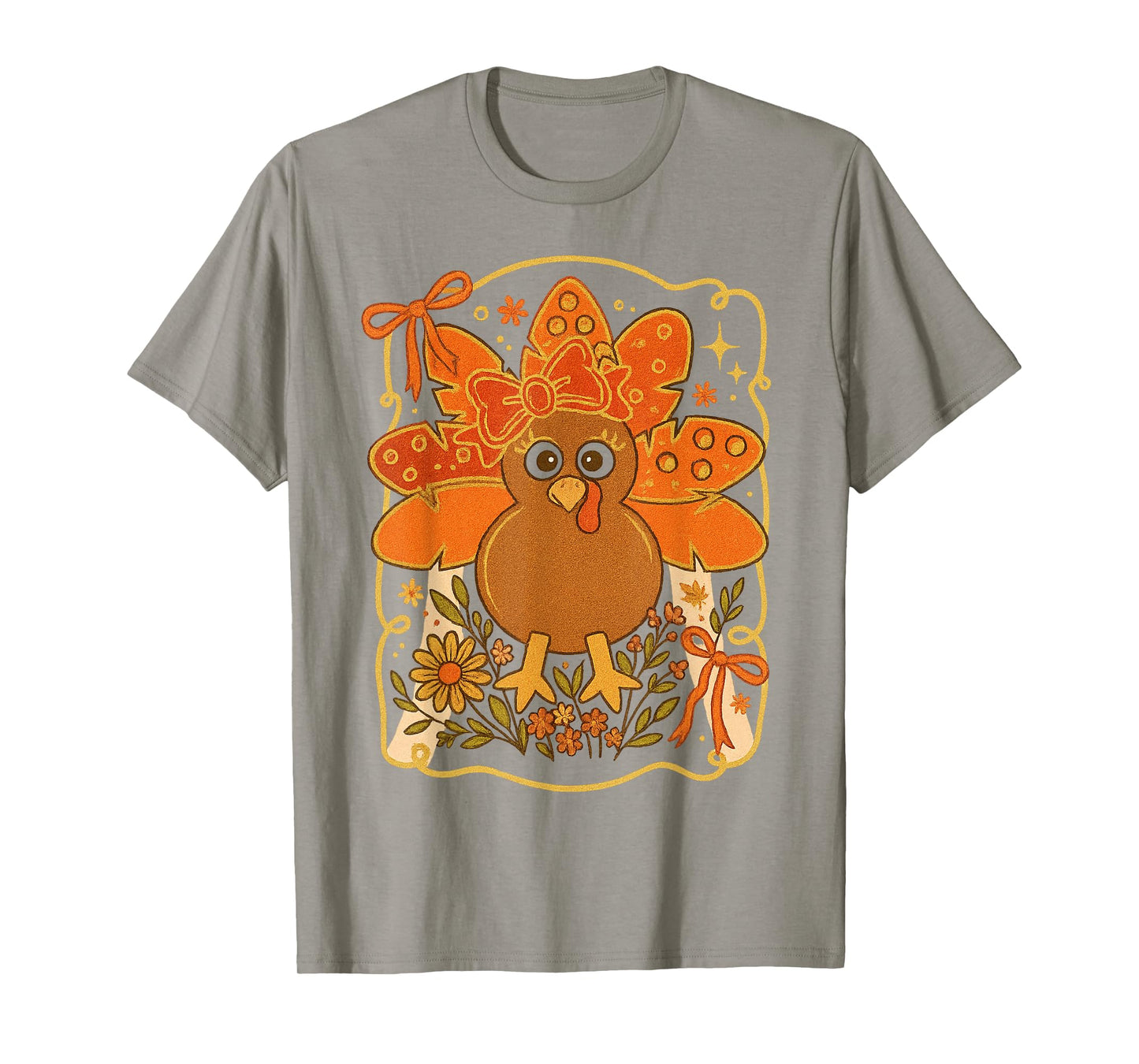 Preppy Turkey Thanksgiving Vintage Boho Floral Fall Vibes T-Shirt