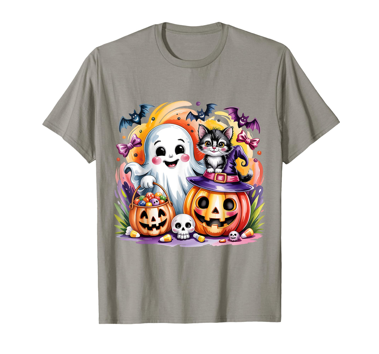 Happy Halloween Ghost Cat Jack-o-Lantern Trick or Treat T-Shirt