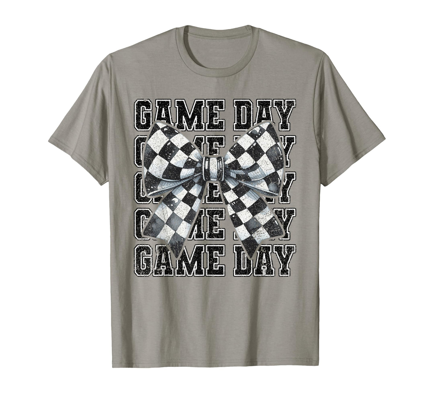 Retro Croquette Bow Black White Checkered Football Game Day T-Shirt