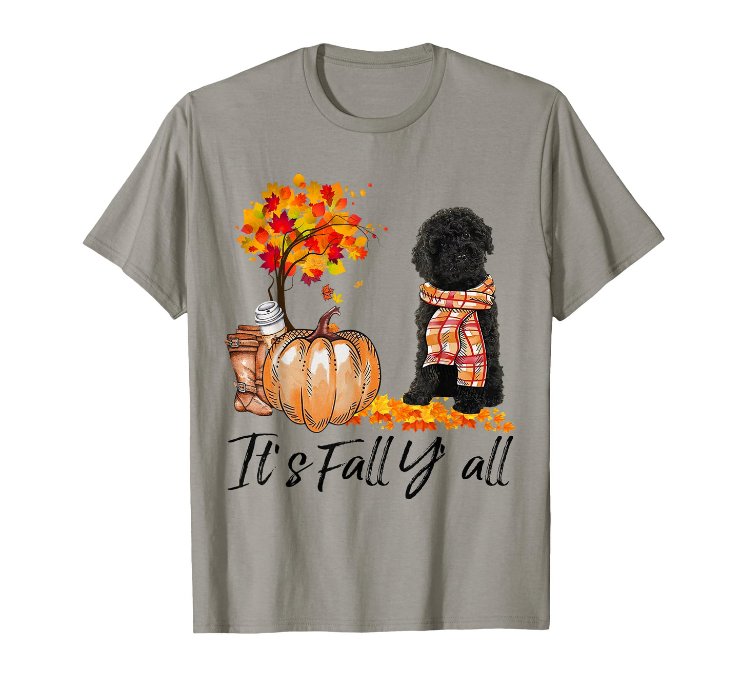 Black Labradoodle It's Fall Y'all Pumpkin Autumn Gift T-Shirt