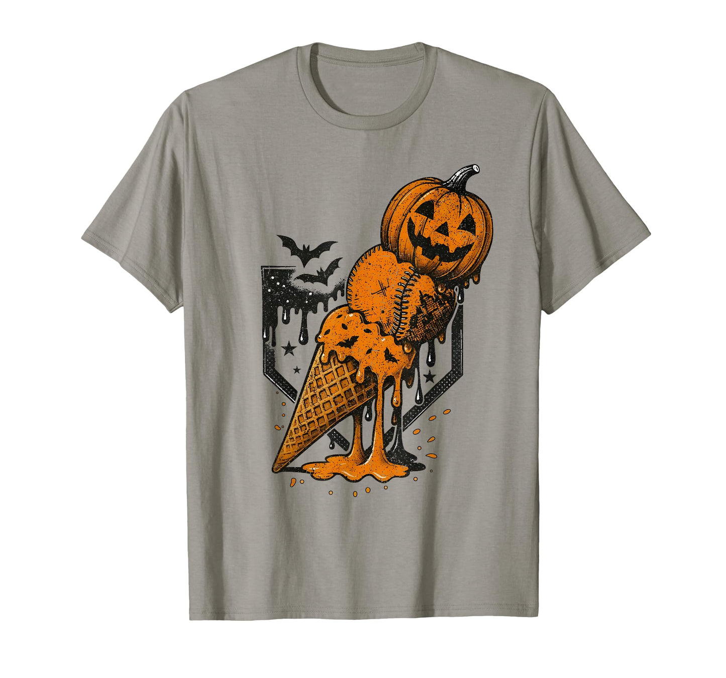 Pumpkin Ice Cream Cone Baseball Home Plate Halloween Season T-Shirt